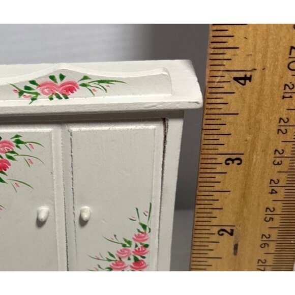 Hand-Painted Miniature Wooden Cabinet & Shelf Set With Floral Design Dollhouse - Picture 6 of 12